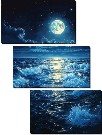 Модульная картина Море ночью и Луна №2