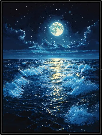 Картина Море ночью и Луна №2