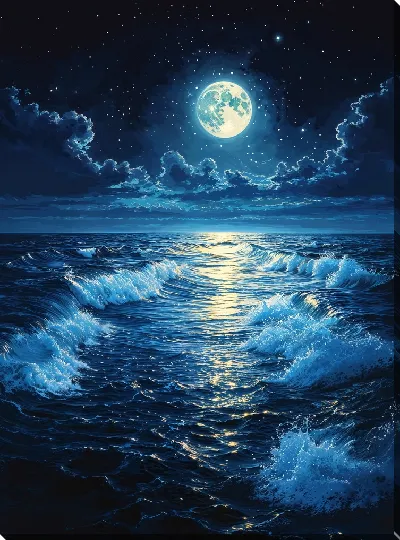 Постер Море ночью и Луна №2