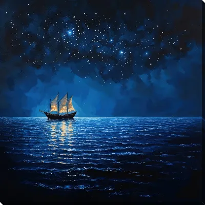 Картина маслом Море ночью №38