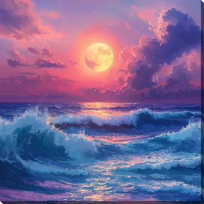 Картина маслом Красивое море перед ночью на закате