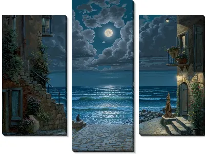Модульная картина Дворик у ночного моря