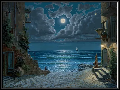 Картина Дворик у ночного моря