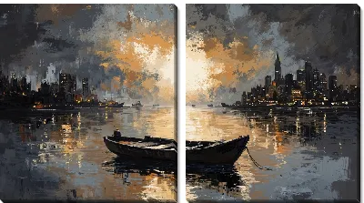 Модульная картина Море ночью с лодки в стиле абстракции