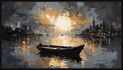 Картина Море ночью с лодки в стиле абстракции