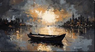 Постер Море ночью с лодки в стиле абстракции