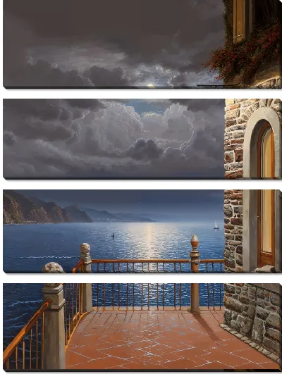 Модульная картина Балкон с видом на ночное море