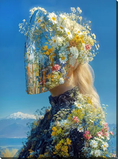 Картина маслом Девушка без лица с цветами