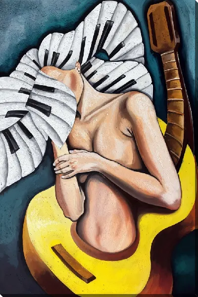 Картина маслом Девушка без лица и гитара