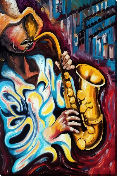 Картина маслом Мужчина без лица играет 