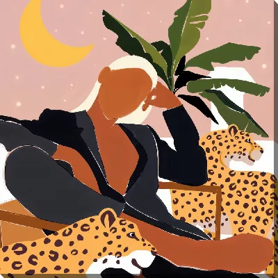 Картина маслом Безликая с леопардами