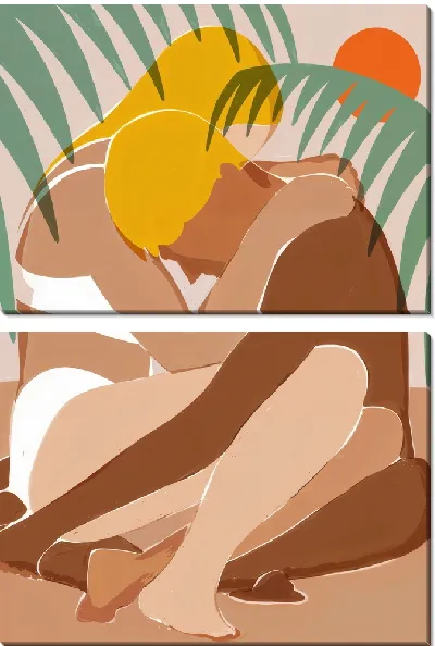 Модульная картина Пара безликих обнимается