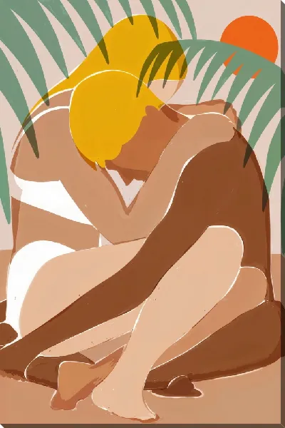 Картина маслом Пара безликих обнимается