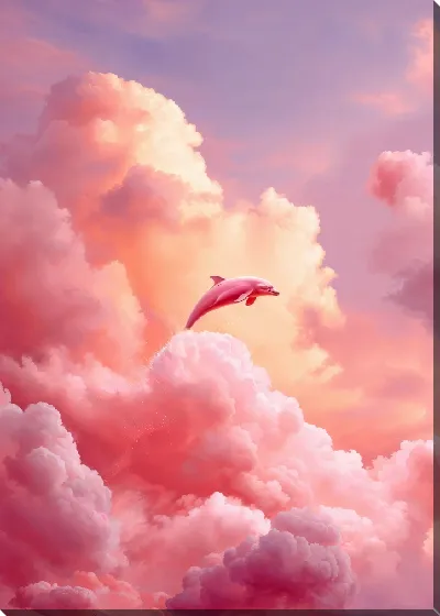 Картина маслом Над облаками с дельфином