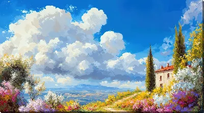 Картина маслом Пейзаж с облаками