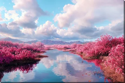 Картина маслом Облака над рекой