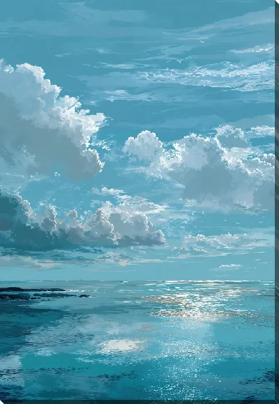Картина маслом Облака над морем летом