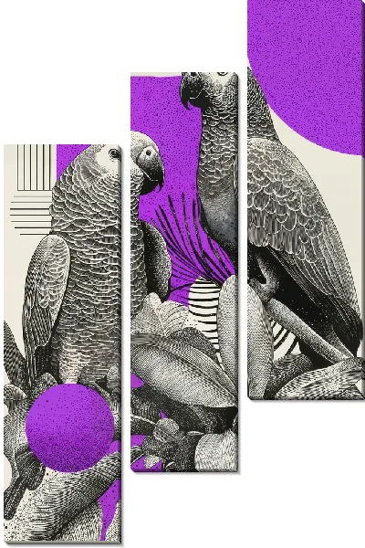 Модульная картина Жва попугая и цветы