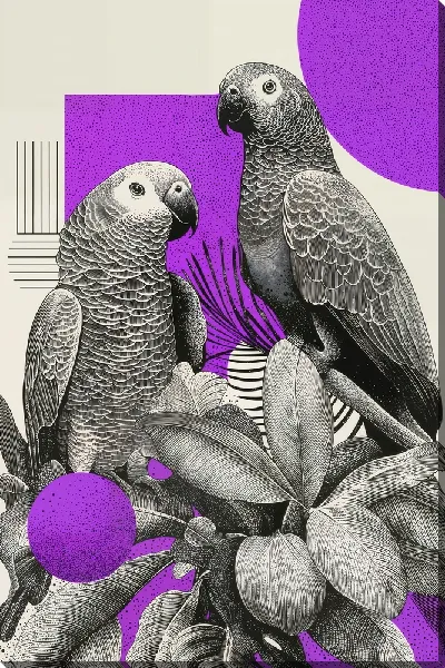 Картина маслом Жва попугая и цветы