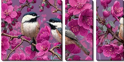 Модульная картина Две птицы и розовые цветы
