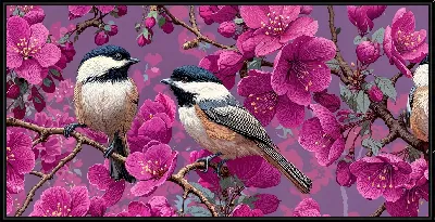 Картина Две птицы и розовые цветы