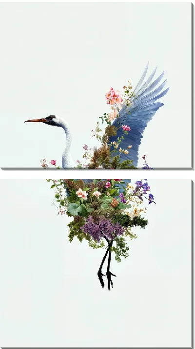 Модульная картина Аист с цветами