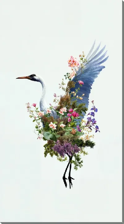 Картина маслом Аист с цветами