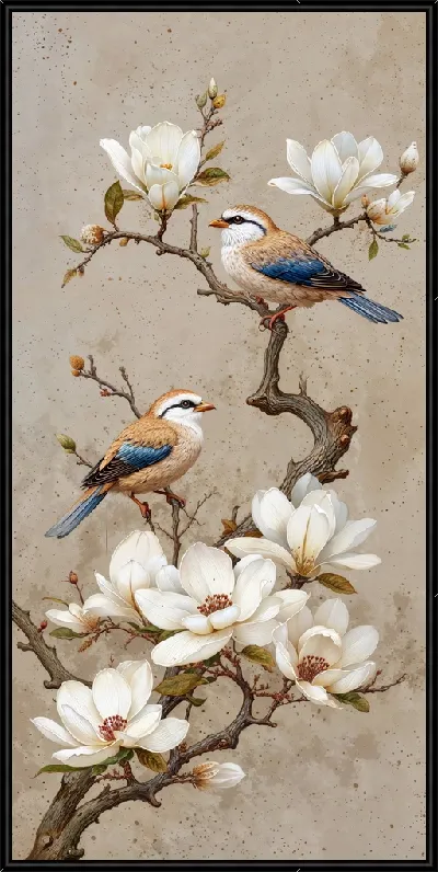 Картина Две птицы и ветка магнолии