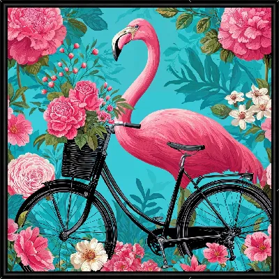 Картина Розовый фломинго на велосипеде
