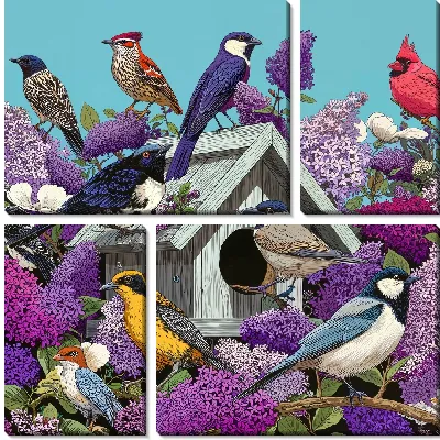 Модульная картина Яркие птицы и цветы