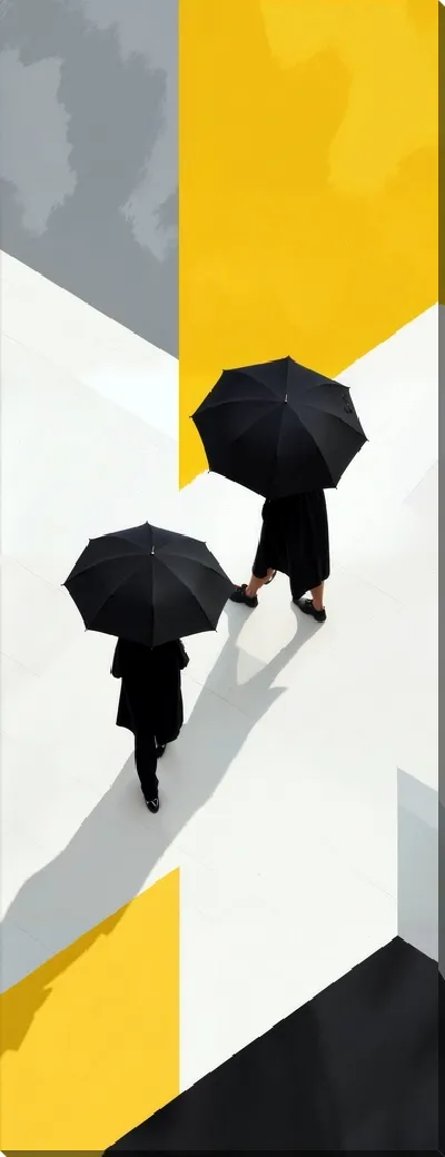 Картина маслом Двое под черными зонтами