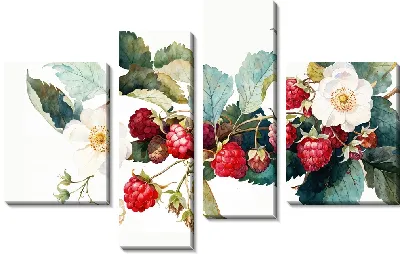 Модульная картина Малина на ветке с цветами