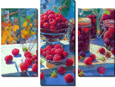 Модульная картина Малина на подоконнике