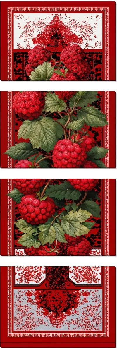 Модульная картина Стиль малина ягоды как листья