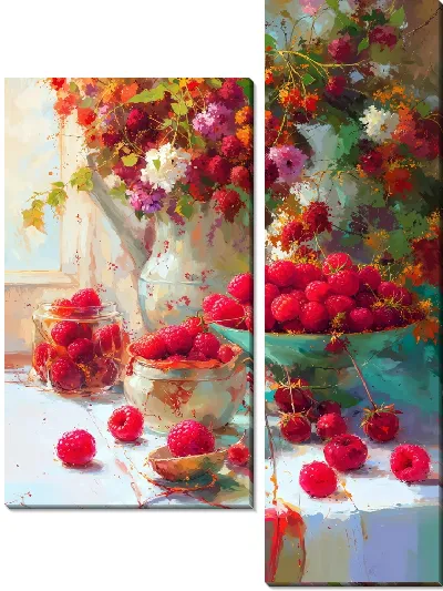 Модульная картина Малина и букет цветов