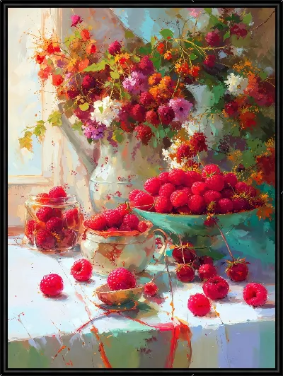 Картина Малина и букет цветов