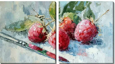 Модульная картина Малина и столовые приборы