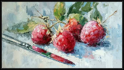 Картина Малина и столовые приборы