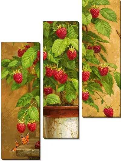 Модульная картина Куст малины в горшке