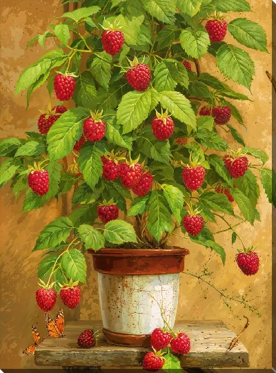 Картина маслом Куст малины в горшке