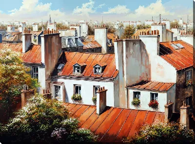 Картина маслом Над крышами №1