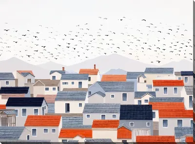 Картина маслом Над крышами №2