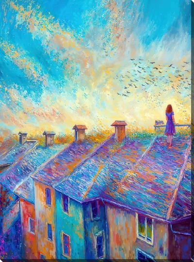 Картина маслом Над крышами №4