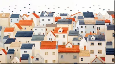 Картина маслом Над крышами №14