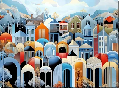 Картина маслом Над крышами №22