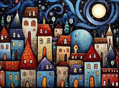 Картина маслом Над крышами №28