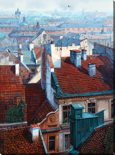 Картина маслом Над крышами №29
