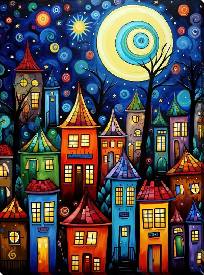 Картина маслом Над крышами №32