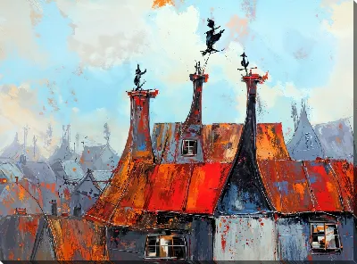 Картина маслом Над крышами №38