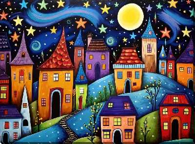 Картина маслом Над крышами №46